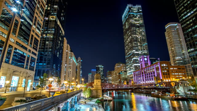 Chicago-at-night-time-lapse-river-4K-1080P