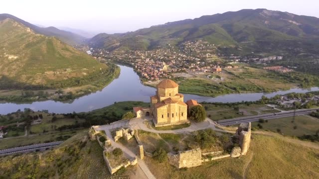 Aerial.-Jvary-monastery-near-Mtskheta,-Georgia.