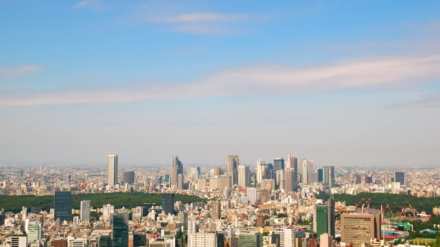 Rascacielos-y-el-cielo-de-otoño-temprano-en-Shinjuku,-Japón-(Timelapse-video)