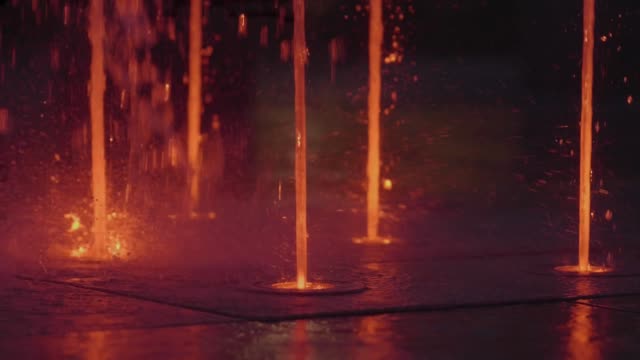 Slow-Motion-of-the-Small-Colorful-Fountain-at-Night