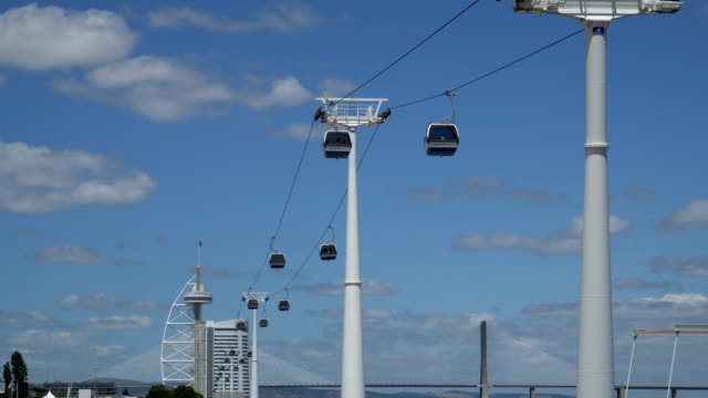 Funicular-o-teleférico-y-transporte-público-a-través-de-Golfo-o-río-en-Lisboa,-Portugal