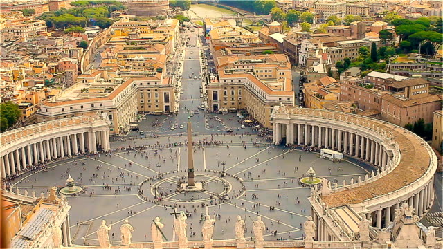 The-main-square-of-the-Vatican-with-a-obelisk,-top-view