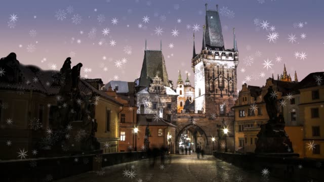 Christmas-Prague,-a-walk-along-the-Charles-Bridge