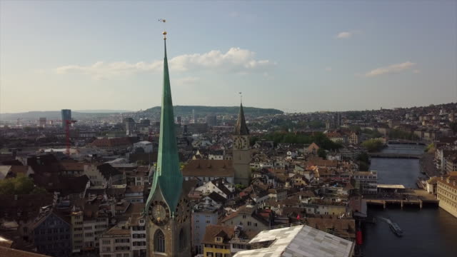 soleado-día-Zurich-ciudad-famosa-Plaza-Ribera-panorama-aéreo-4k-Suiza