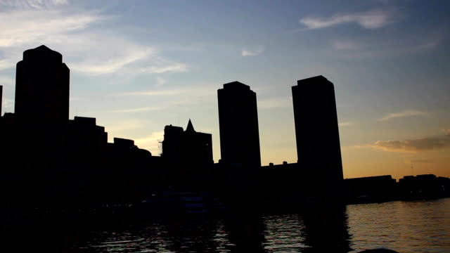 Silhouette-Skyline-von-Boston-in-der-Dämmerung
