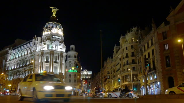 España-luz-de-noche-madrid-center-gran-via-metropolis,-4-K