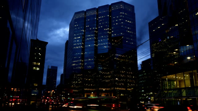 Timelapse-von-Toronto,-Kanada,-Innenstadt-bei-Nacht