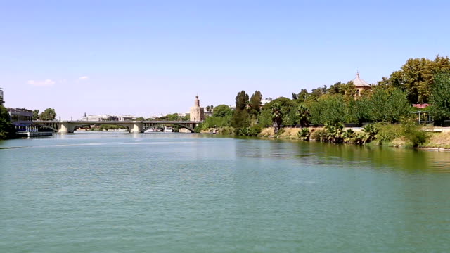 Torre-del-Oro-or-Golden-Tower-(13th-century)-over-Guadalquivir-river,-Seville,-Andalusia,-southern-Spain
