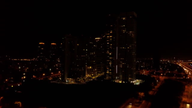 Tel-Aviv,-Israel,-Aerial-View-At-Night