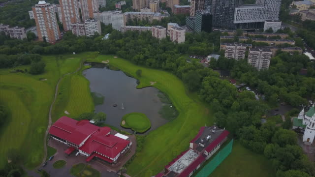 Dämmerung-Moskau-Stadt-Russlands-Leben-Block-See-Luftbild-Panorama-4k