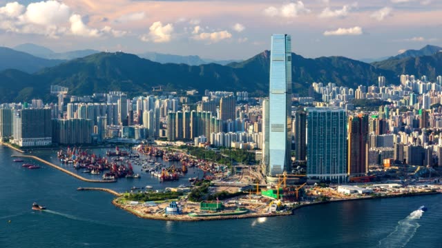 Beautiful-West-Kowloon-sunset-in-Hong-Kong---Time-Lapse
