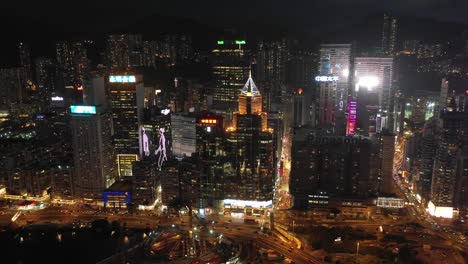 4K-Luftbild-Aufnahmen-von-Hong-Kong-City-nach-Sonnenuntergang