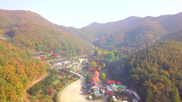 Aerial-view-autumn-at-Wawoo-Temple-Yongin-South-Korea