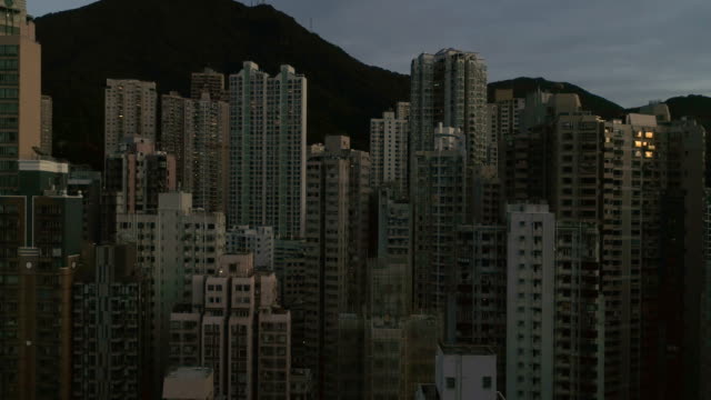 Top-view-aerial-video-of-high-density-city,-modern-skyscrapers