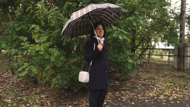 Girl-in-coat-opens-the-umbrella