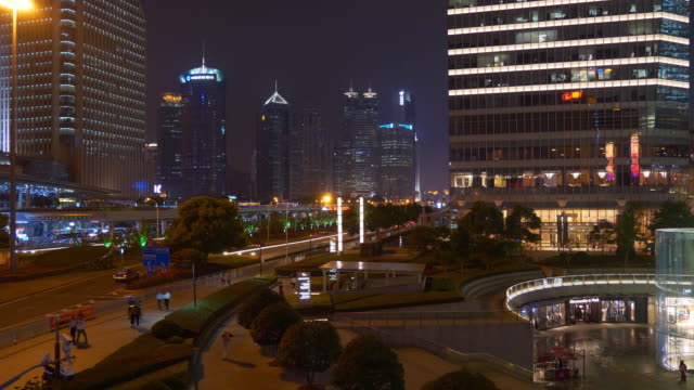 Nachtbeleuchtung-Stadtverkehrs-quadratisch-Panorama-4k-China-shanghai