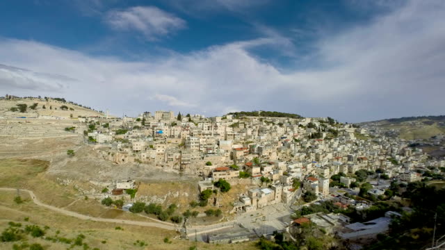 Jerusalén-las-montañas,-lapso-de-tiempo-de-los-olivos