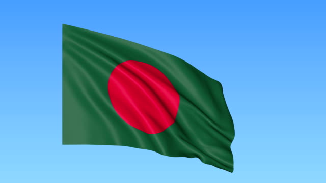 Bandera-ondulante-de-Bangladesh,-bucle-sin-fisuras.-Tamaño-exacto,-fondo-azul.-Parte-de-todos-los-países-establecidos.-Fullhd