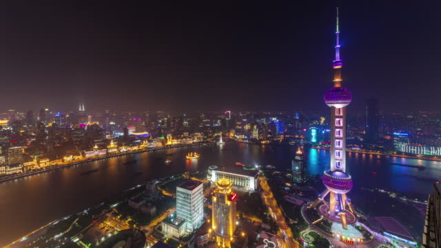 China-Nachtbeleuchtung-berühmten-shanghai-River-Bay-Innenstadt-Panorama-4k-Zeitraffer