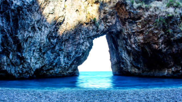 San-Nicola-Arcella,-Arco-Magno-Beach-and-Rocks,-South-Italy,-Calabria,-Time-Lapse