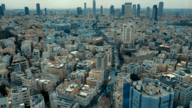 Bird-eye-view-cityscape-of-Tel-Aviv,-Israel