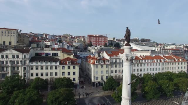 Vista-aérea-de-la-Plaza-de-Rossio,-Lisboa,-Portugal