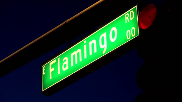 Flamingo-Road-street-sign-at-Las-Vegas-Boulevard---evening-view
