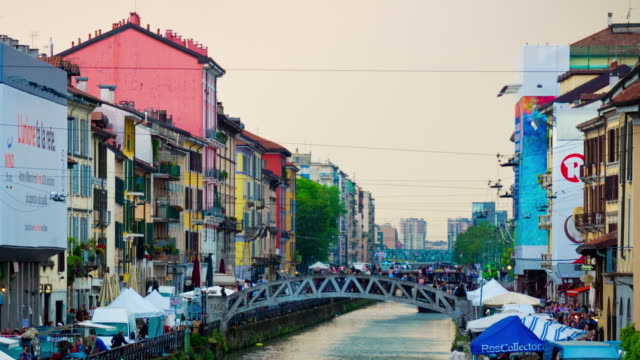 Italy-day-light-milan-city-famous-canal-panorama-4k-timelapse