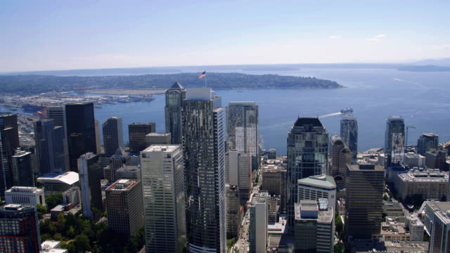 Downtown-Seattle-Skyline-Cityascape-Helicopter-Aerial