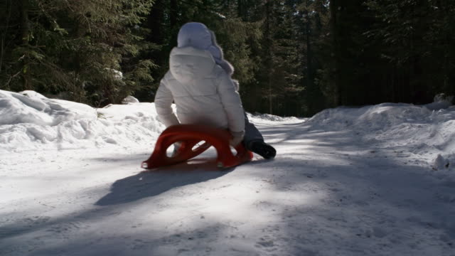 Little-Girl-Sledding-in-Winter-Forest