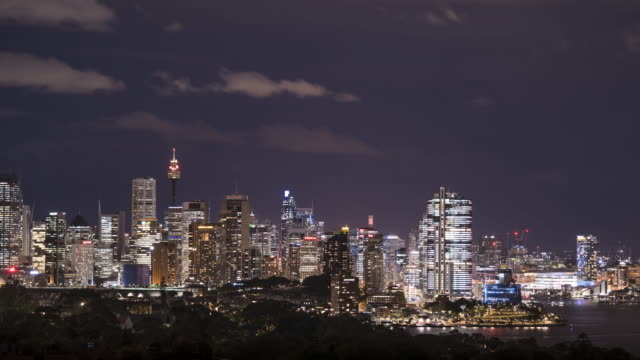 Sydney,-Nueva-Gales-del-Sur-/-Australia---13-de-octubre-de-2018:-lapso-de-tiempo-noche-de-Barangaroo-y-Sydney-CBD