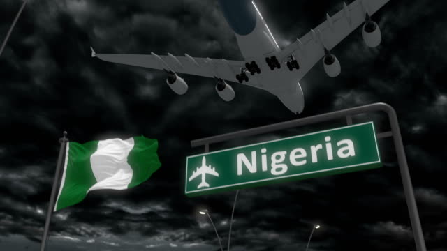 Nigeria,-Ansatz,-das-Flugzeug-zu-landen