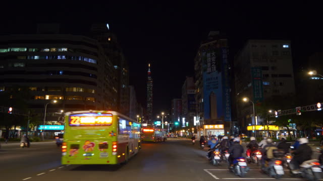 Nachtzeit-beleuchtete-Taipei-Stadtstraße-Panorama-4k-taiwan