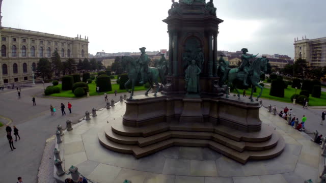 Aerial-shot-of-Vienna-architecture-monument-near-Museumsquartier.-Beautiful-aerial-shot-above-Europe,-culture-and-landscapes,-camera-pan-dolly-in-the-air.-Drone-flying-above-European-land.-Traveling-sightseeing,-tourist-views-of-Austria.