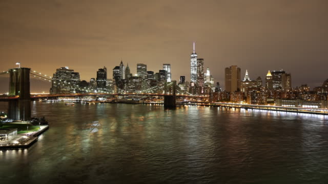Nachtlicht-brooklyn-Brücke-panorama-\"4-k-Zeitraffer