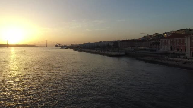 Aerial-View-of-Lisbon-on-Sunset,-Portugal