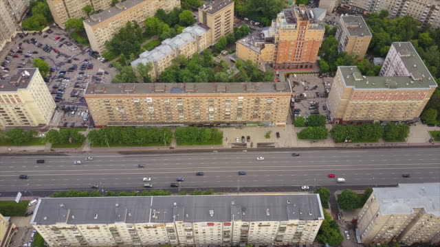Russland-Tag-Zeit-Moskau-Kutuzovsky-Prospect-Verkehr-aerial-Panorama-4k