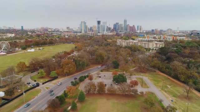 Distant-Aerial-View-of-Austin-Texas-Skyline-on-Overcast-Day