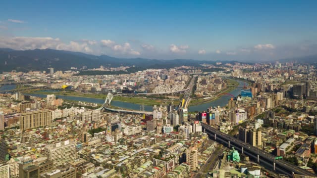 sunny-day-taipei-cityscape-river-bridges-aerial-panorama-4k-timelapse-taiwan