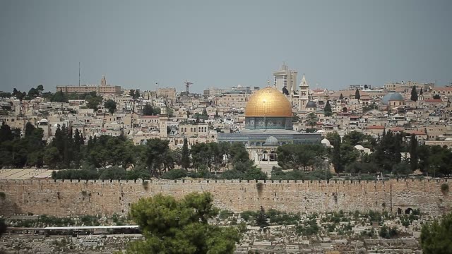 Video-Blick-auf-die-Altstadt-von-Jerusalem-und-die-Kuppel-der-El-Aqsa-Moschee-auf-den-Tempel-Mount.Israel,Jerusalem,May-2018