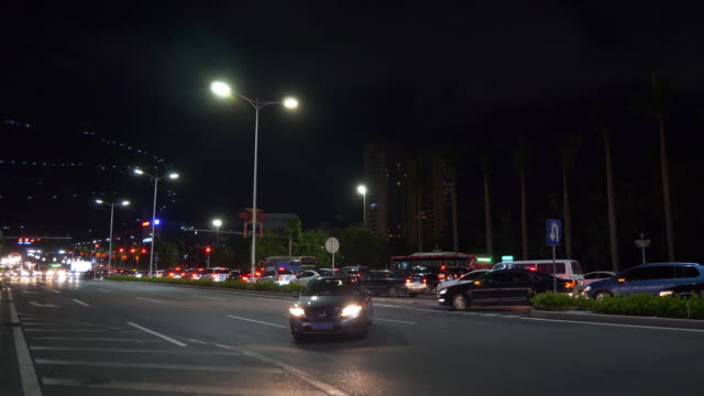 Nacht-Beleuchtung-Zhuhai-Stadt-Verkehr-Straße-Kreuzung-Panorama-4k-china
