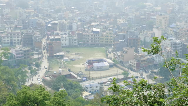 View-to-the-Kathmandu-city-from-the-ancient-Sawayambhunath-monkey-temple,-Nepal.