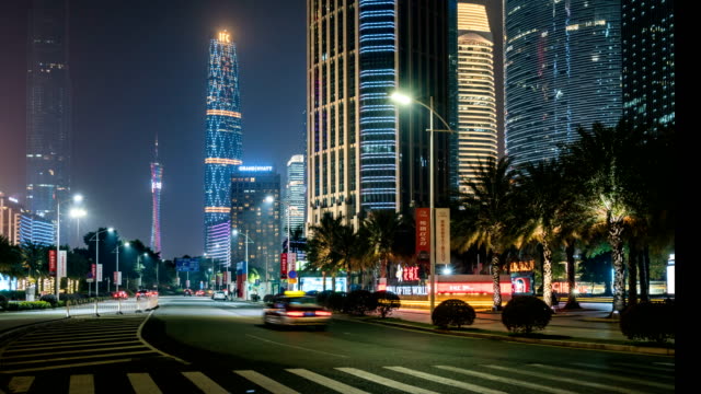 4-K-Zeitraffer:-Guangzhou-zentralen-Finanz--und-Business-Distric-Stadtbild-bei-Nacht
