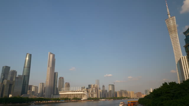 Sonnenuntergangszeit-Guangzhou-Stadt-berühmten-am-Flussufer-Innenstadt-von-berühmten-Panorama-4k-china