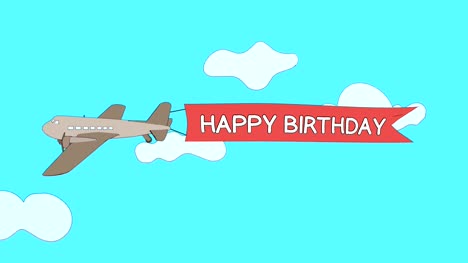 Avión-pasa-a-través-de-las-nubes-con-el-banner-de-\"Feliz-cumpleaños\"---Seamless-loop