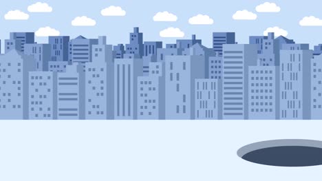 Business-man-fall-into-the-hole.-Background-of-buildings.-Risk-concept.-Loop-illustration-in-flat-style.