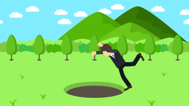 Business-man-fall-into-the-hole.-Background-of-mountains.-Risk-concept.-Loop-illustration-in-flat-style.