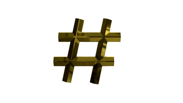 Hashtag-oro-metálico-3D-había-renderizado-Video-animación-4k.