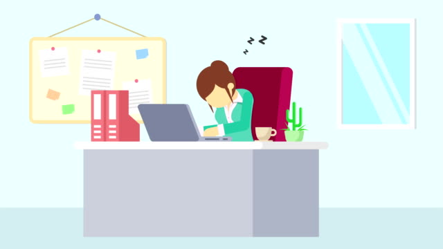 Business-man-is-working.-Tired-and-sleep.-Business-emotion-concept.-Loop-illustration-in-flat-style.