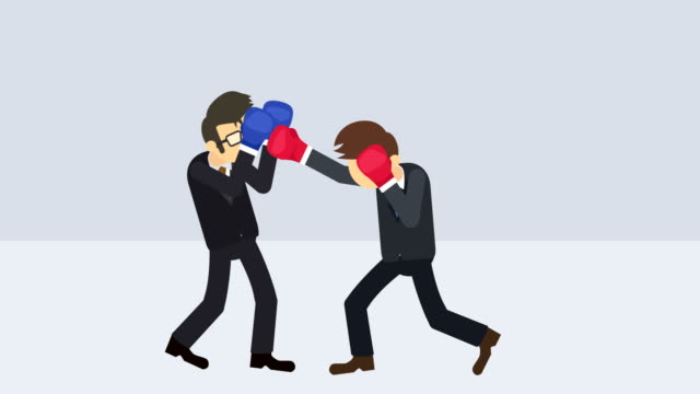Business-man-battle-in-boxing-gloves.-Business-competition-concept.-Loop-illustration-in-flat-style.